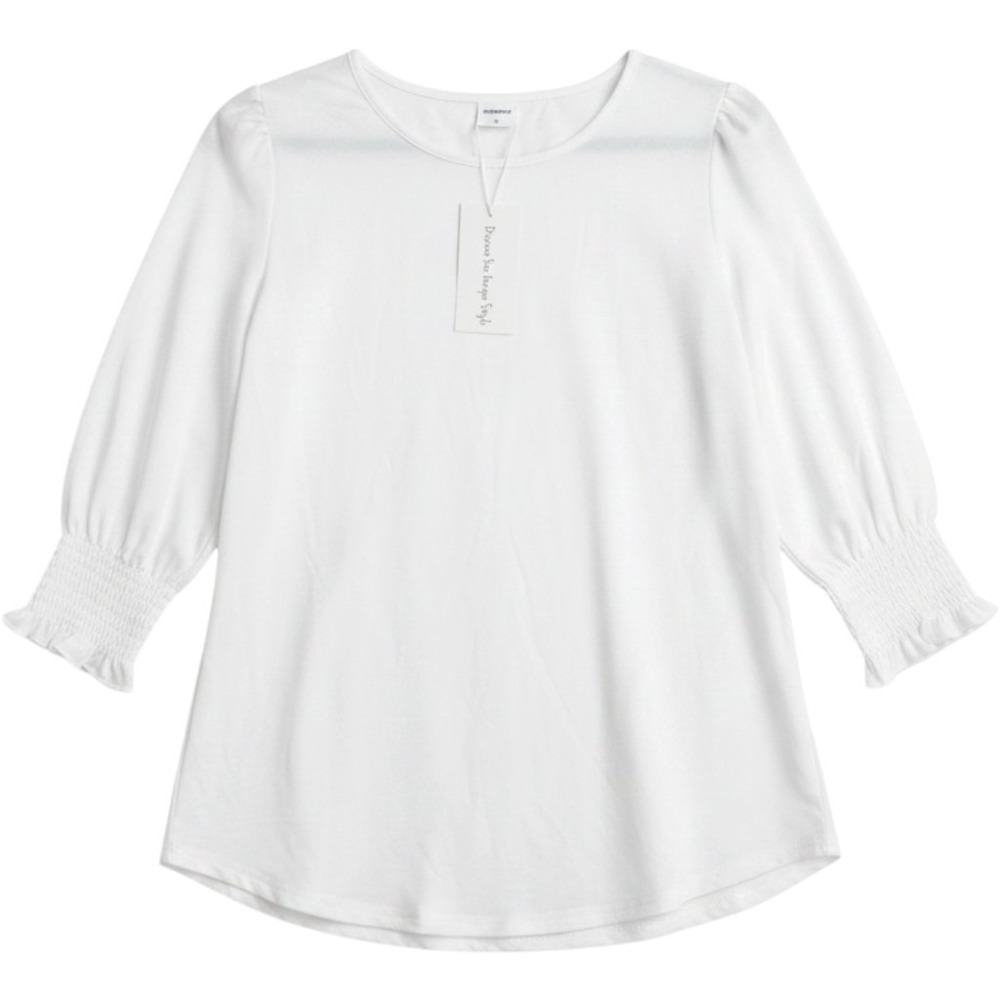 Xieerduo Puff Sleeve Top Women M White New Smocked Cuff 3/4 Sleeve Blouse